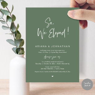 So, We Eloped, Wedding Elopement, in Sage Green Invitation