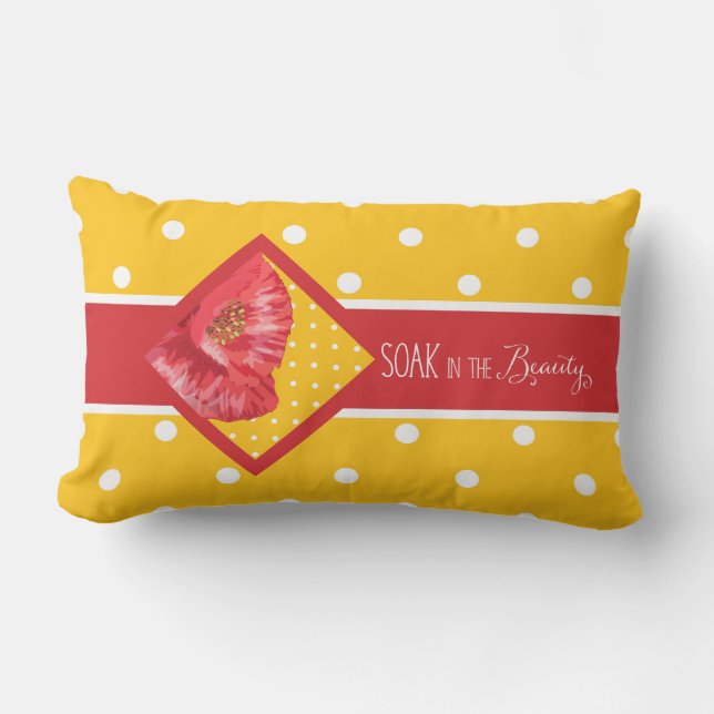 Soak in the Beauty Yellow and Red Poppies Outdoor  Lumbar Cushion (Front)