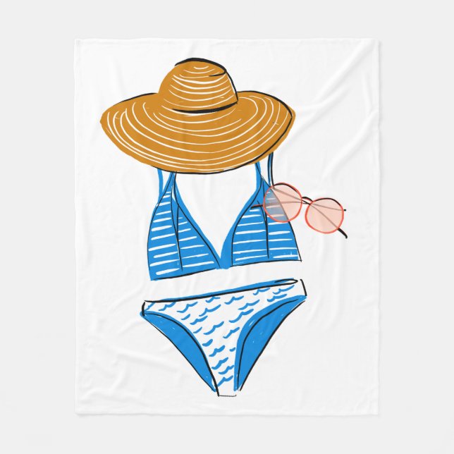 Soak up the Sun - Blue Swimsuit 2 Fleece Blanket (Front)
