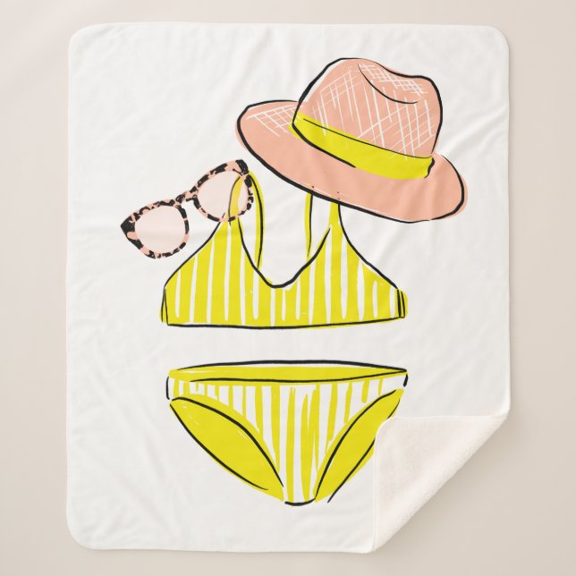 Soak up the Sun - Yellow Swimsuit Sherpa Blanket (Front)