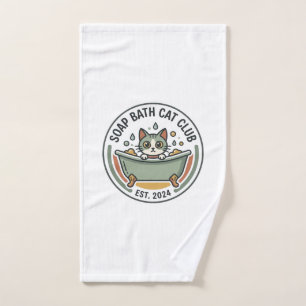 Soap Bath Cat POD Vector Art - Soap Bath Cat Club_ Hand Towel