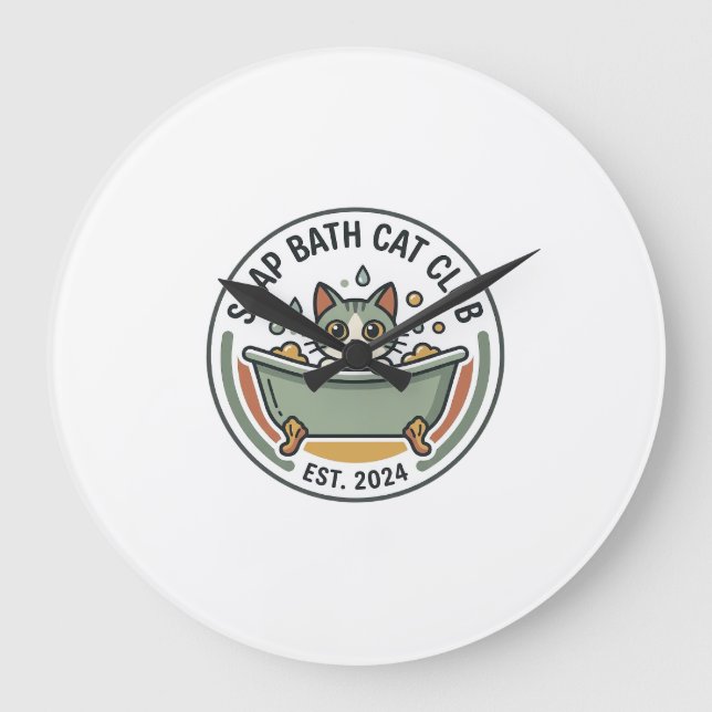 Soap Bath Cat POD Vector Art - Soap Bath Cat Club_ Large Clock (Front)