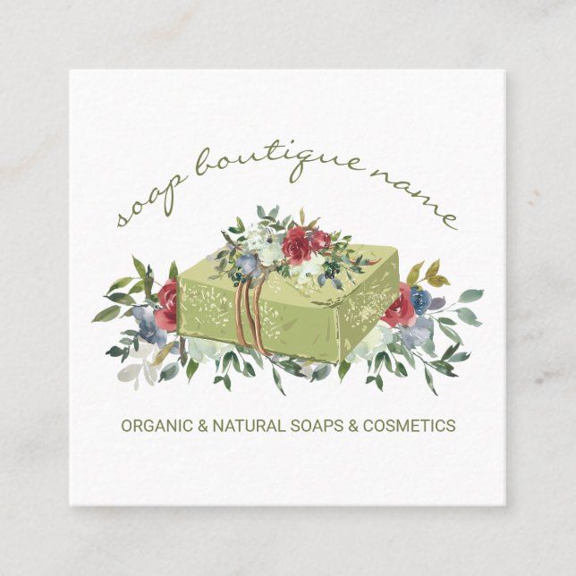 Soap Boutique Green traditional Square Business Card (Front)