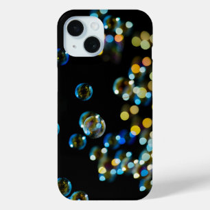 Soap Bubbles Bokeh on Black iPhone 15 Case