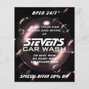 Soap bubbles car wash flyer