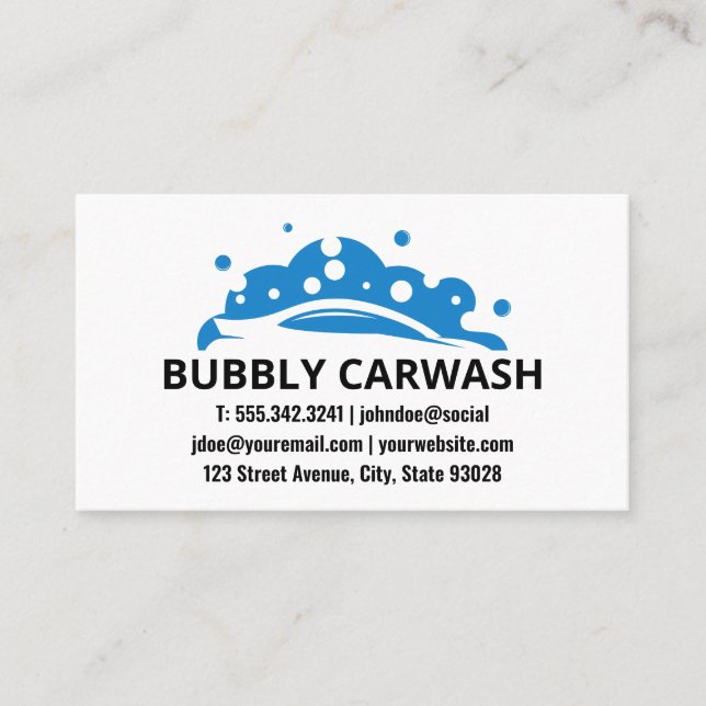 Soap Bubbles Car Wash Logo Business Card (Front)