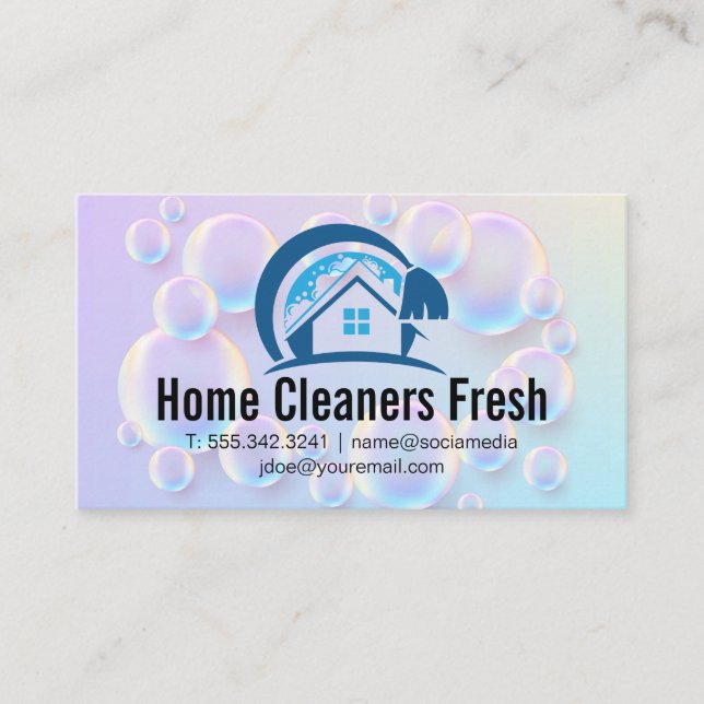 Soap Bubbles | House Cleaner Logo Business Card (Front)