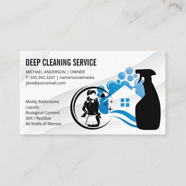 Soap Bubbles House Cleaning Maid Icon Business Card (Front)