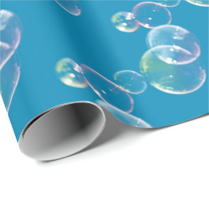 Soap Bubbles On Blue Wrapping Paper