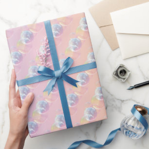 Soap Bubbles On Pastel Rainbow Wrapping Paper