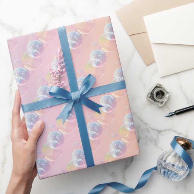 Soap Bubbles On Pastel Rainbow Wrapping Paper (Gifting)