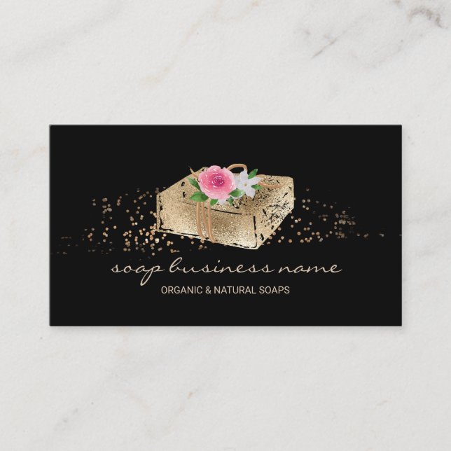 Soap Flower Sparkle Black Business Card (Front)