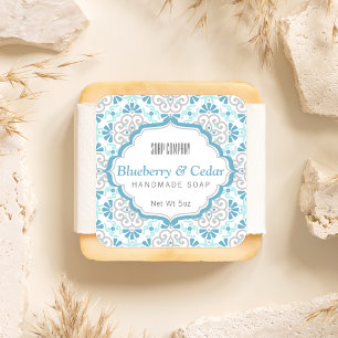 Soap Label Floral Pattern Feminine Blue 