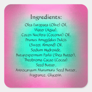 Soap Skincare Body Care Ingredient Listing Green Square Sticker