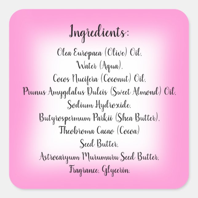 Soap Skincare Ingredient Listing Product Framed Square Sticker (Front)