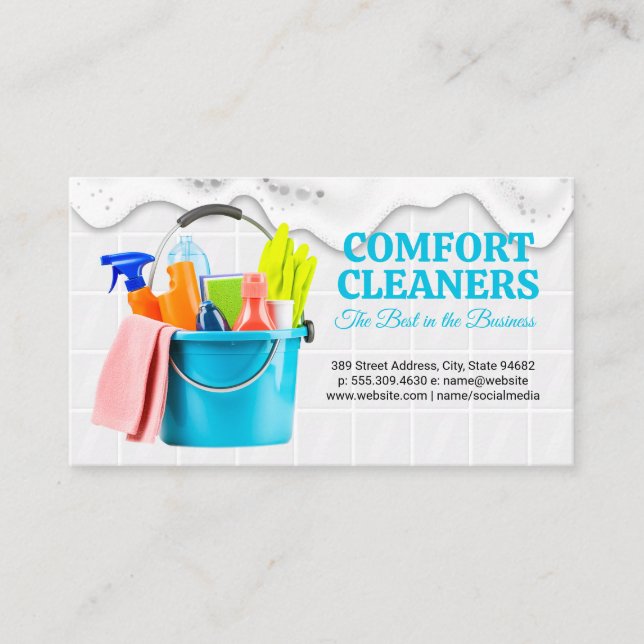 Soap Suds | Cleaning Supplies | Bathroom Tiles Business Card (Front)