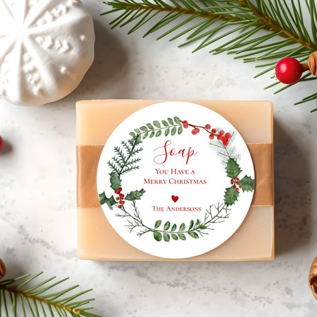 Soap You Have a Merry Christmas Wreath Classic Round Sticker (Creator Uploaded)