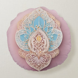 Soapy Blush Lace AI art  Round Cushion