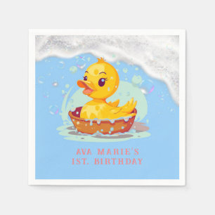 Soapy Yellow Rubber Duck Girl 1st birthday Party Napkin