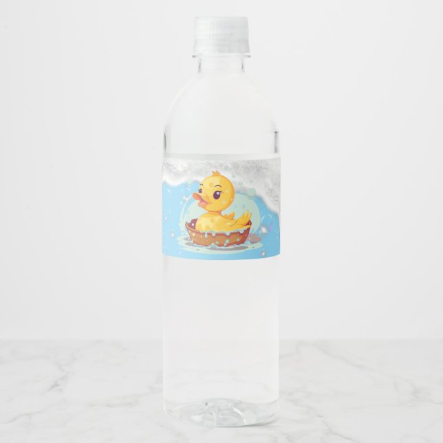 Soapy Yellow Rubber Duck Girl 1st birthday Party Water Bottle Label (Front)