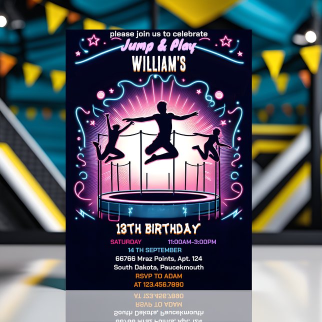 Soar boys kids cool trampoline Park 13th birthday Invitation (Creator Uploaded)