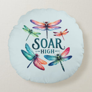 Soar High - Dragonfly Colourful Inspirational Round Cushion