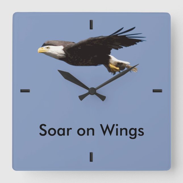 'Soar on Wings' Eagle In Flight Square Wall Clock (Front)