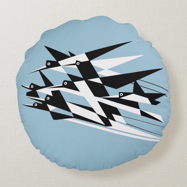 Soar To Success Art Deco Geometric Birds Round Cushion (Back)
