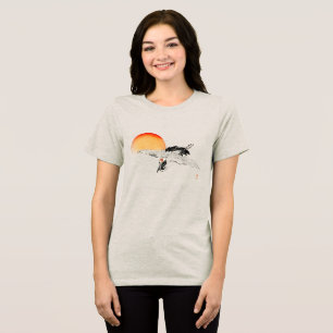 Soar with Grace: Flying Crane Retro Art Tri-Blend Shirt