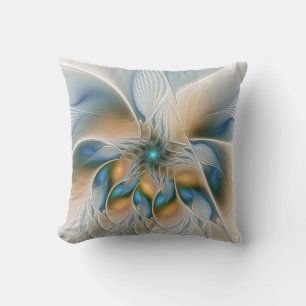 Soaring, Abstract Fantasy Fractal Art With Blue Cushion