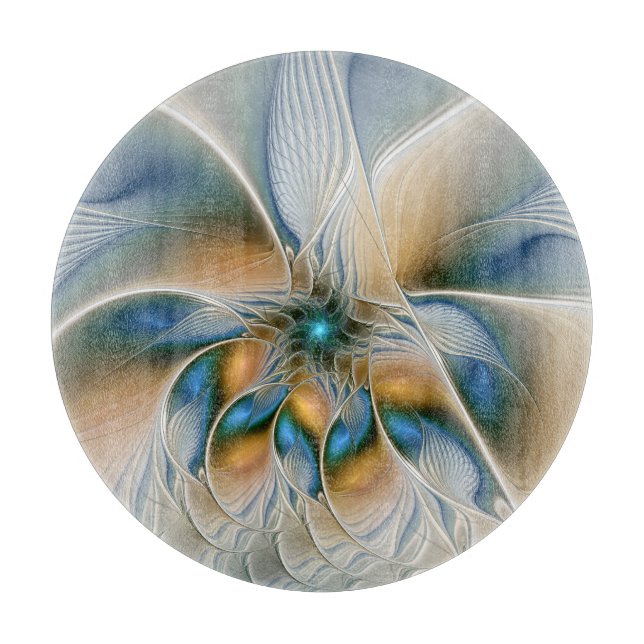 Soaring, Abstract Fantasy Fractal Art With Blue Cutting Board (Front)