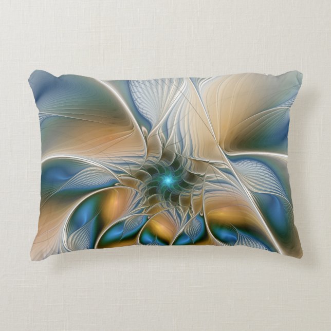 Soaring, Abstract Fantasy Fractal Art With Blue Decorative Cushion (Front)