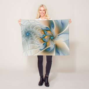 Soaring, Abstract Fantasy Fractal Art With Blue Fleece Blanket
