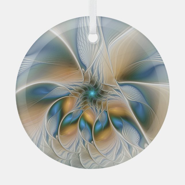 Soaring, Abstract Fantasy Fractal Art With Blue Glass Tree Decoration (Front)