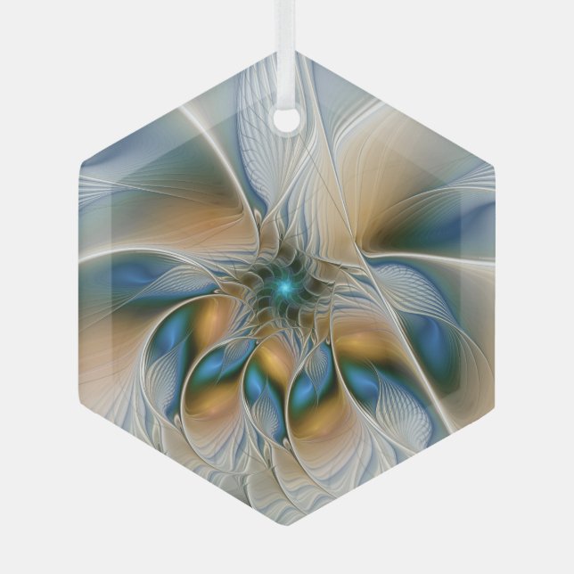 Soaring, Abstract Fantasy Fractal Art With Blue Glass Tree Decoration (Front)