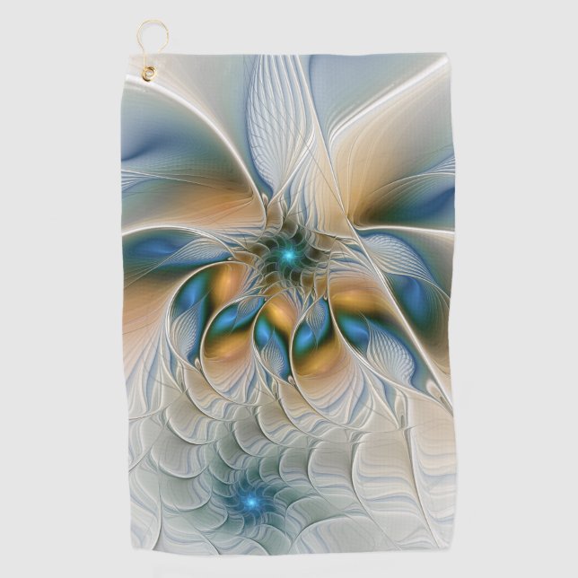 Soaring, Abstract Fantasy Fractal Art With Blue Golf Towel (Front)