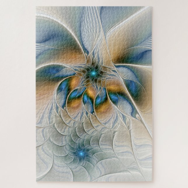 Soaring, Abstract Fantasy Fractal Art With Blue Jigsaw Puzzle (Vertical)