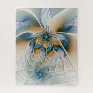 Soaring, Abstract Fantasy Fractal Art With Blue Jigsaw Puzzle