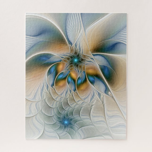Soaring, Abstract Fantasy Fractal Art With Blue Jigsaw Puzzle (Vertical)