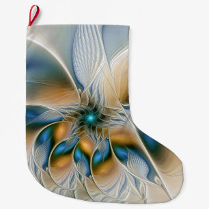 Soaring, Abstract Fantasy Fractal Art With Blue Large Christmas Stocking
