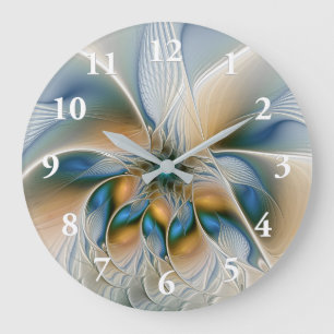 Soaring, Abstract Fantasy Fractal Art With Blue Large Clock