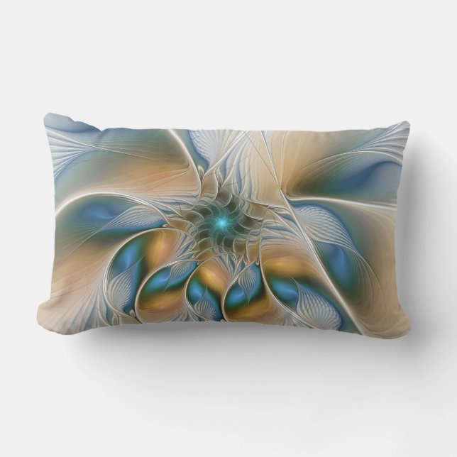 Soaring, Abstract Fantasy Fractal Art With Blue Lumbar Cushion (Front)