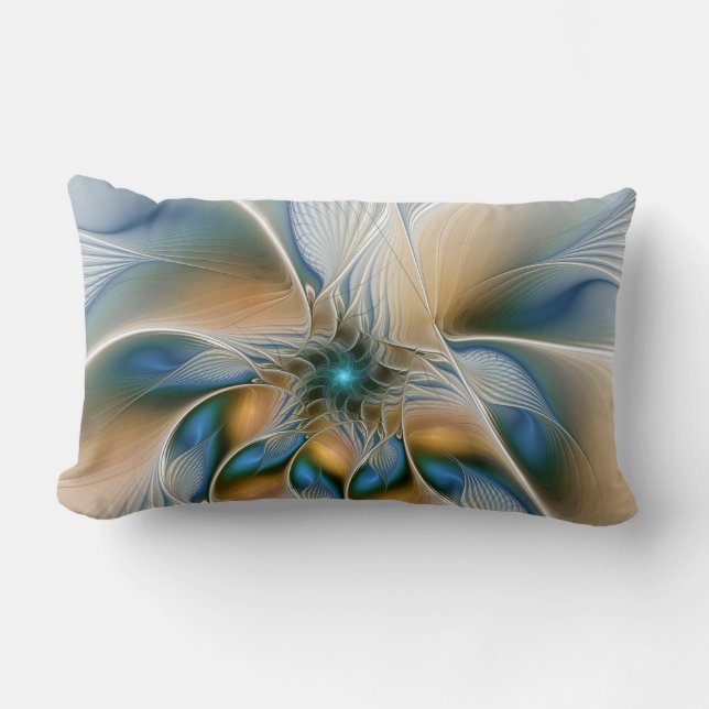 Soaring, Abstract Fantasy Fractal Art With Blue Lumbar Cushion (Front)