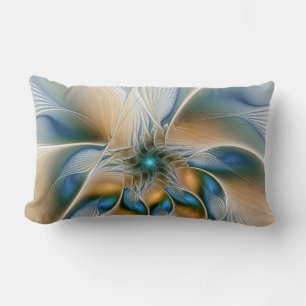 Soaring, Abstract Fantasy Fractal Art With Blue Lumbar Cushion