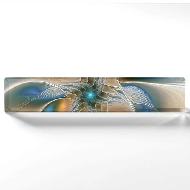 Soaring, Abstract Fantasy Fractal Art With Blue Nameplate (Front)