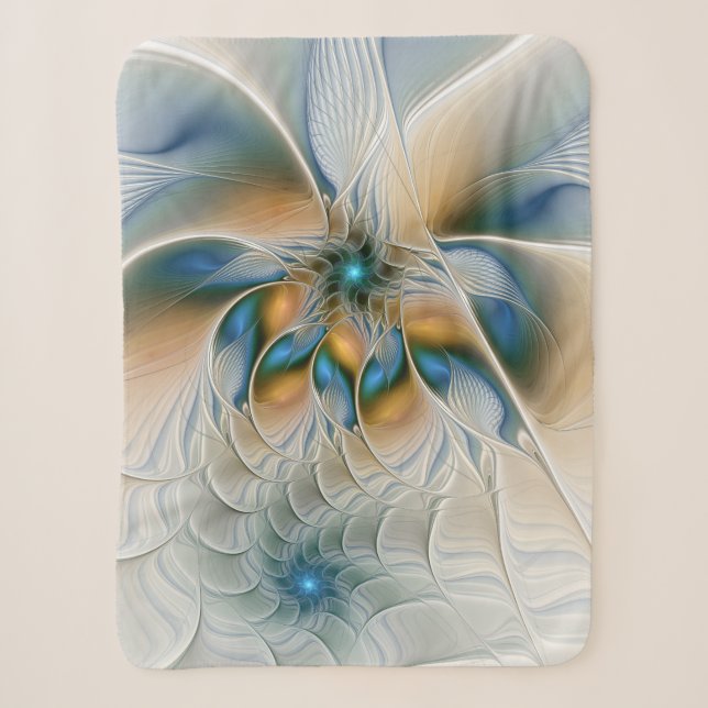 Soaring, Abstract Fantasy Fractal Art With Blue Sherpa Blanket (Front)