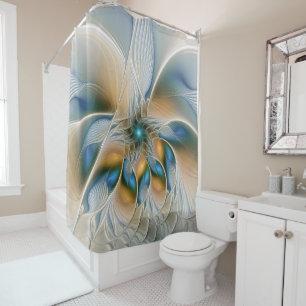 Soaring, Abstract Fantasy Fractal Art With Blue Shower Curtain