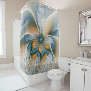 Soaring, Abstract Fantasy Fractal Art With Blue Shower Curtain