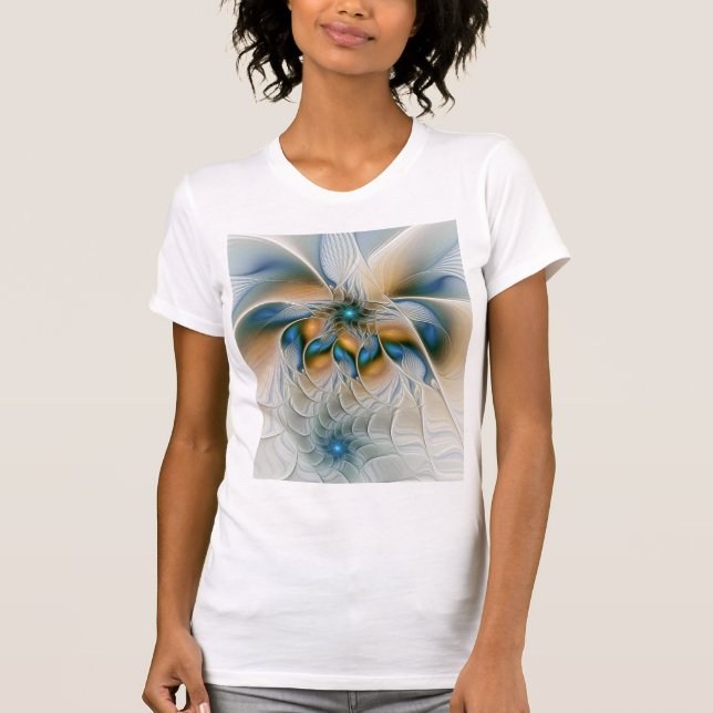 Soaring, Abstract Fantasy Fractal Art With Blue T-Shirt (Front)