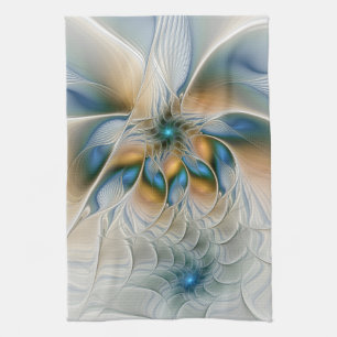 Soaring, Abstract Fantasy Fractal Art With Blue Tea Towel